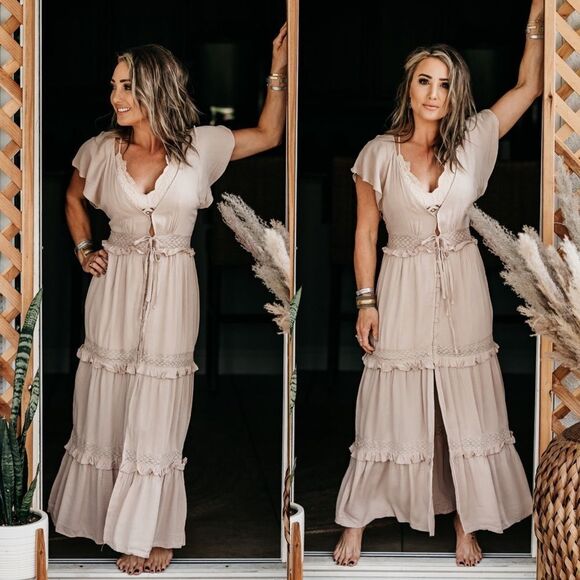 NWT boho maxi dress cover up beach vacation tan long